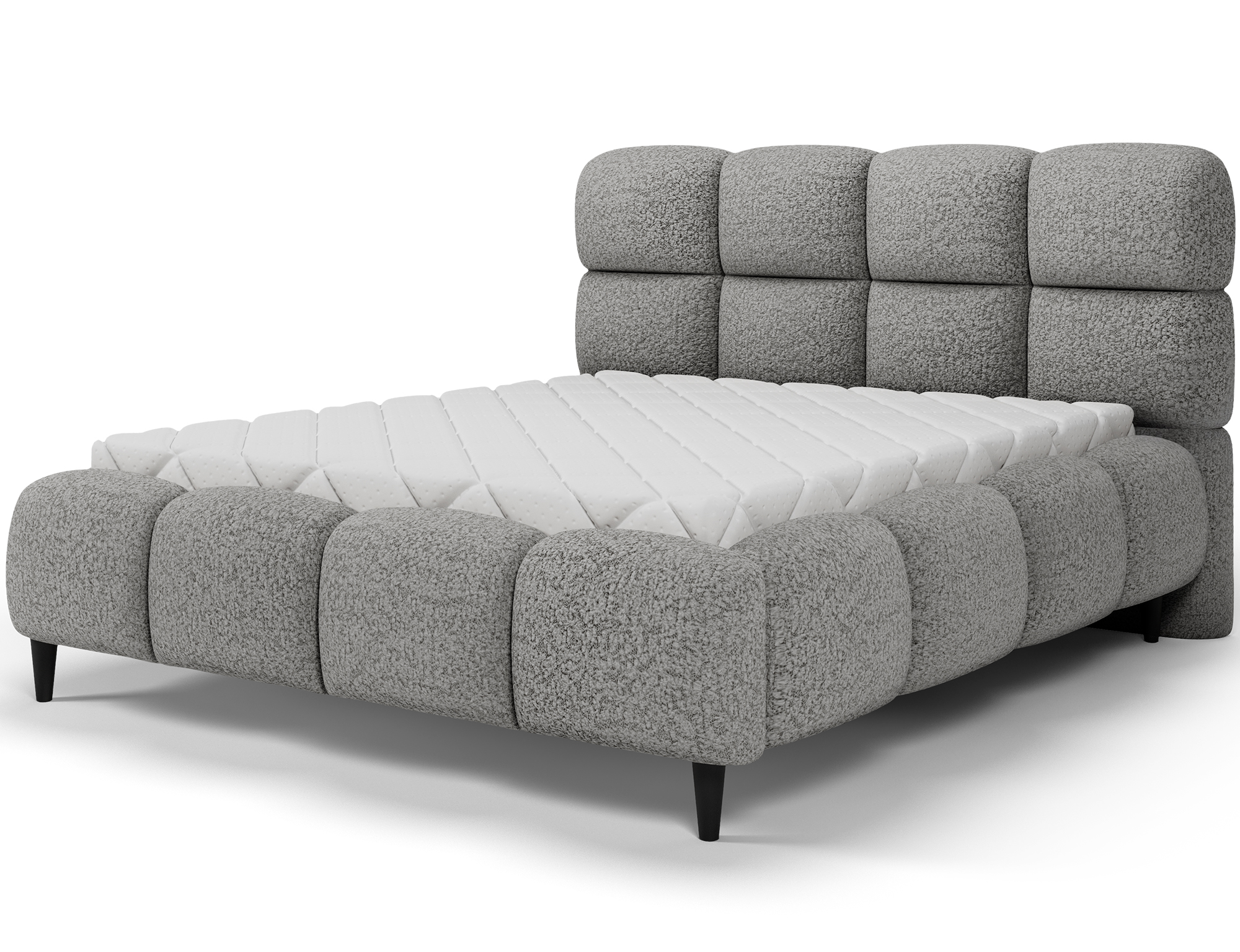 Posteľ Giberio 160x200 s kovovým roštom a úložným priestorom, sivé bouclé