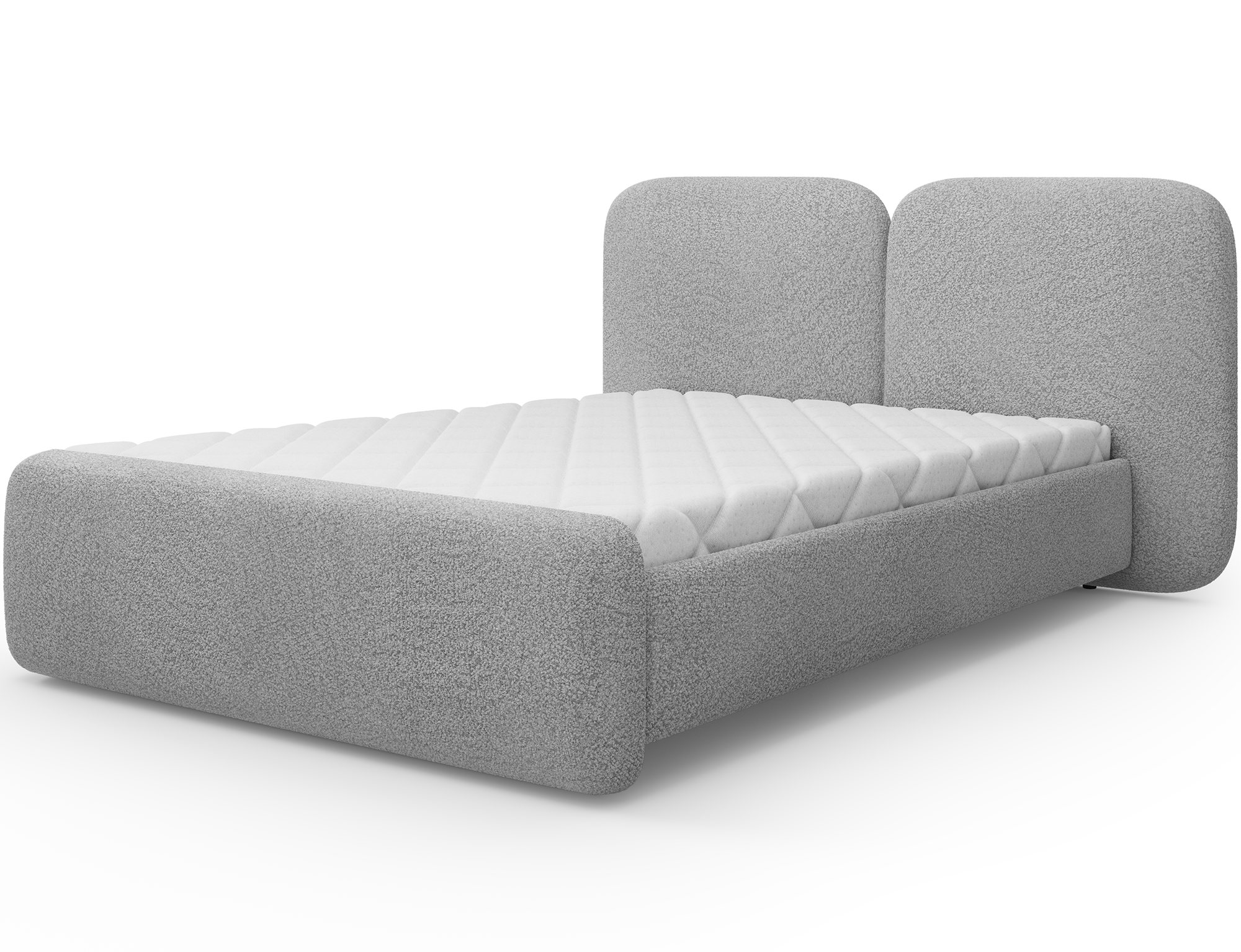 Posteľ Ollival 140x200 s kovovým roštom a úložným priestorom, sivé bouclé